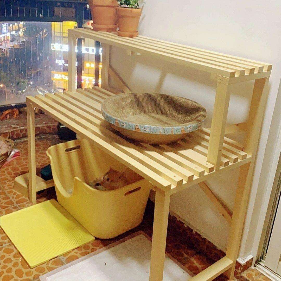 实木猫爬架猫窝花架猫砂盆置物架多层宠物用品收纳阳台猫咪阶梯架
