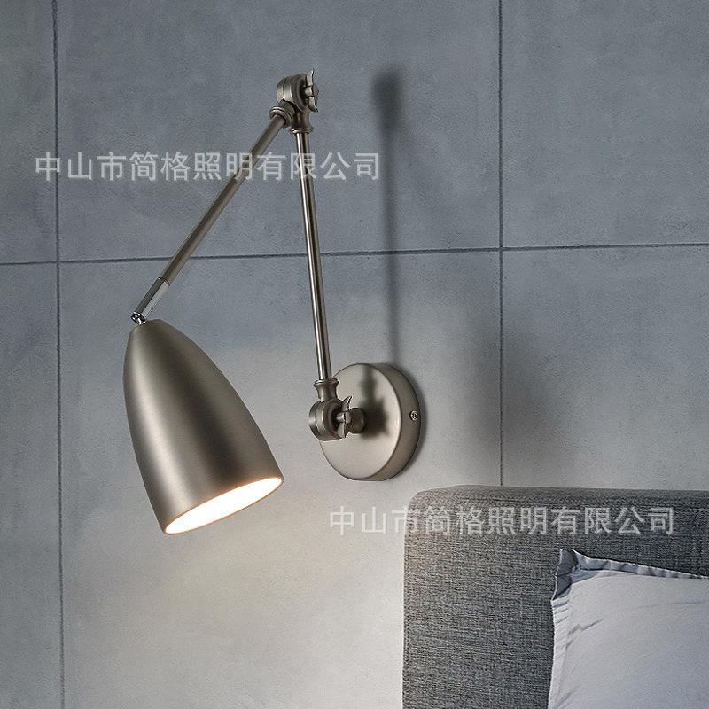 床头壁灯卧室摇臂旋转跨境现代简约伸缩书房阅读复古工业风墙灯具