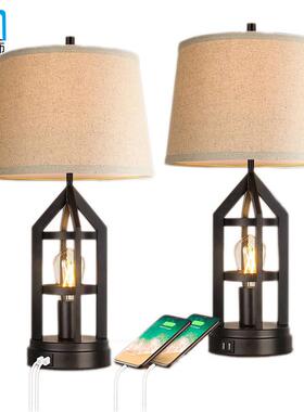 Deks lamp美式乡村卧室农舍台灯可调光触摸控制usb充电床头阅读灯