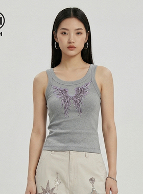 TCH【时尚穿搭】夏款百搭时尚烫钻天使翅膀女装背心T78B03E1001
