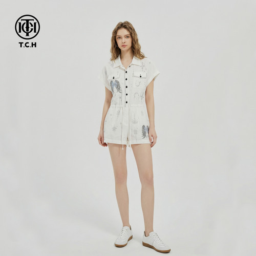 TCH【气质穿搭】夏款百搭时尚烫钻休闲风女装连体裤T78B20E1069