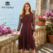 马天奴2026春夏新款 刺绣网纱连衣裙子圆领收腰气质时尚 礼裙高级感