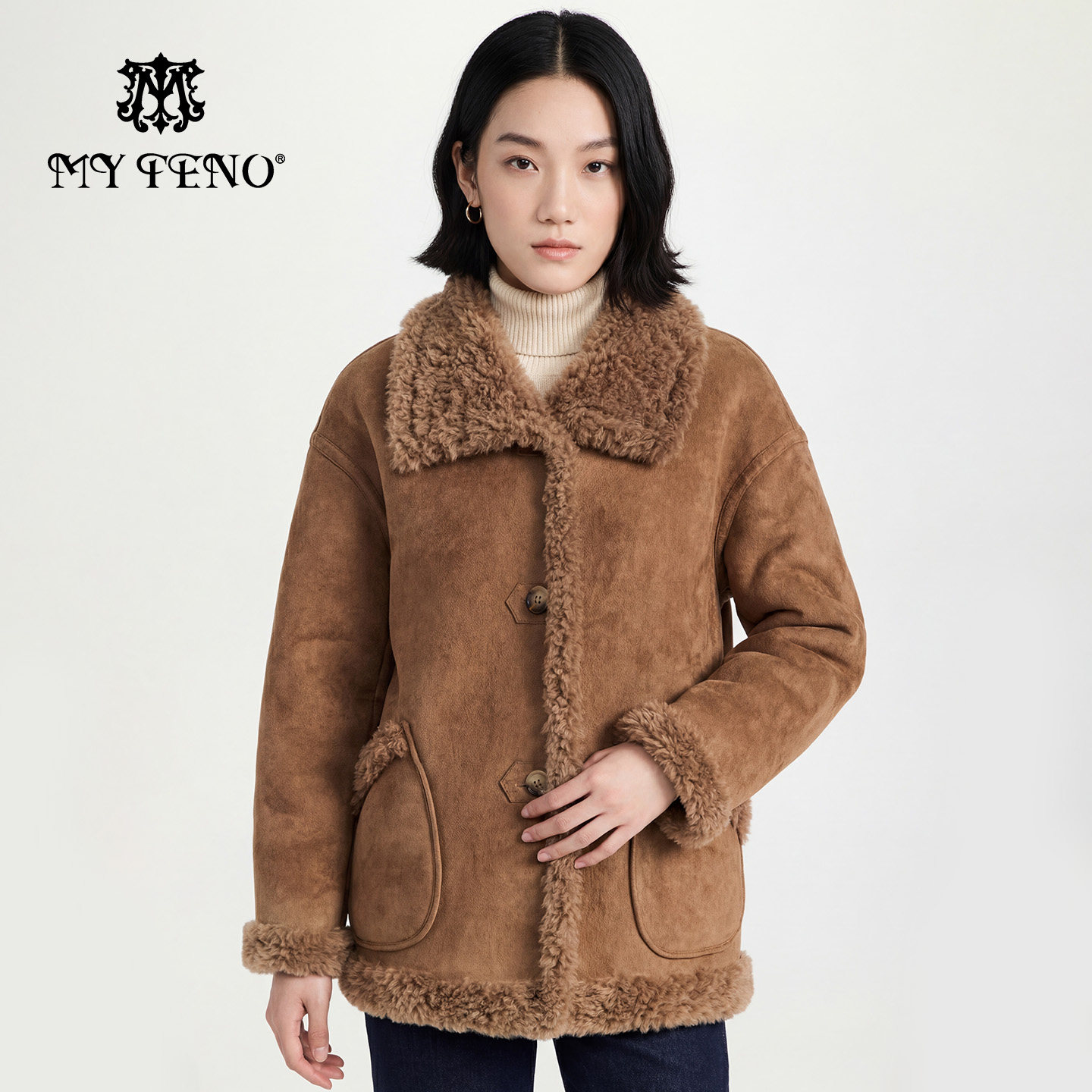 马天奴2025秋冬新款翻领单排扣仿皮草皮毛一体外套复古时尚气质女,女装/女士精品,短外套,淘宝优惠券,粉丝福利购,淘宝优惠卷