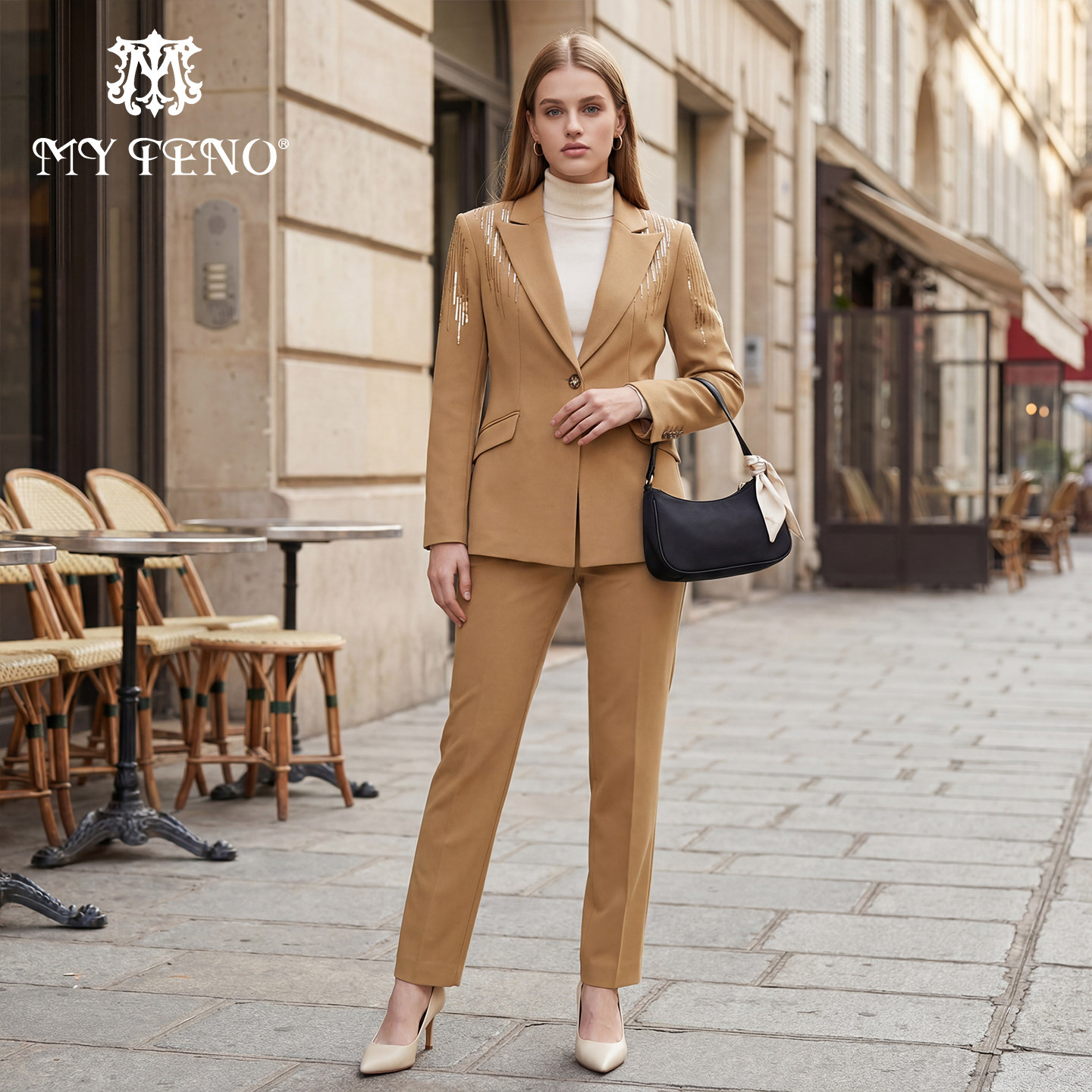 【时尚套装】马天奴女装春秋新款纯色戗驳领亮片西装外套直筒裤,女装/女士精品,时尚套装,淘宝优惠券,粉丝福利购,淘宝优惠卷