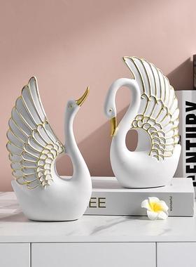 简约北欧家居情侣天鹅摆件客厅卧室玄关装饰品家具装饰商务礼品