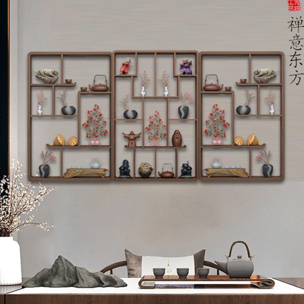 博古架实木中式壁挂式上墙小型桌面展示茶室置物架现代多宝阁隔断