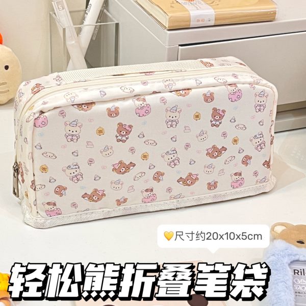 高颜值学生折叠铅笔袋可爱笔袋文具盒原创卡通新款碎花ins轻松熊