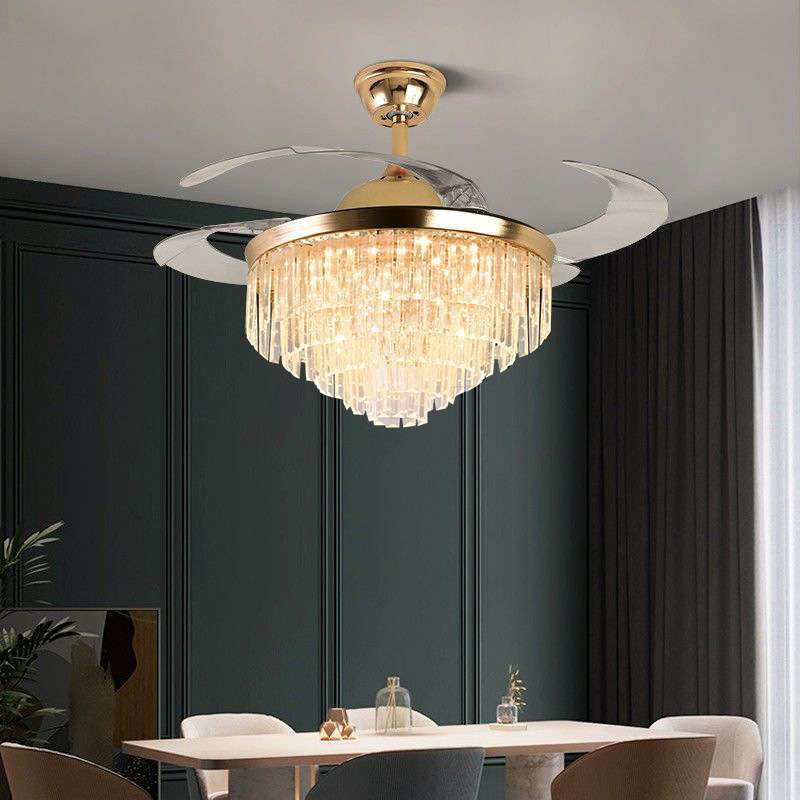 客厅隐形吊扇灯餐厅吊灯带风扇高档水晶风扇灯二合一变光风扇一体