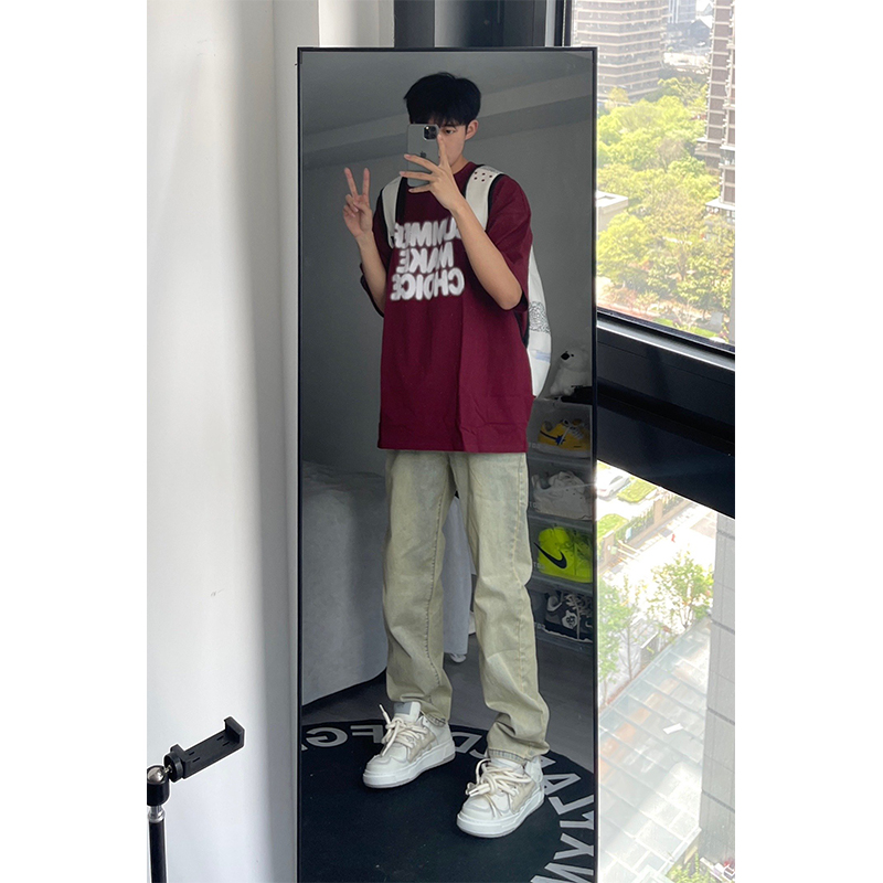 美式复古黄泥色牛仔裤男款夏季穿搭痞帅vibe裤子高街弯刀微喇长裤