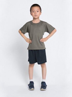 夏季儿童短袖体能训练服速干T恤亲子套装小孩军绿色T恤夏令营服装