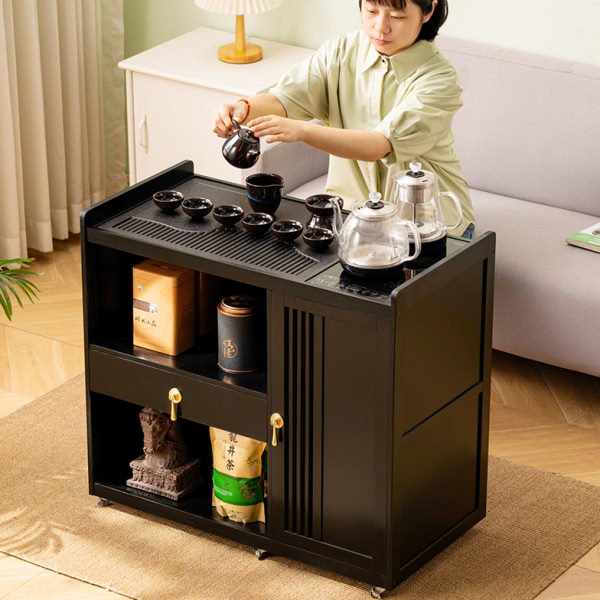 茶水柜阳台简约小茶台烧水壶煮移动茶桌实木轻奢茶几家用一体泡茶