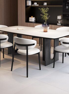 极简小户型现代简约家用客厅轻奢组合意脚实木桌式长方形岩板餐桌
