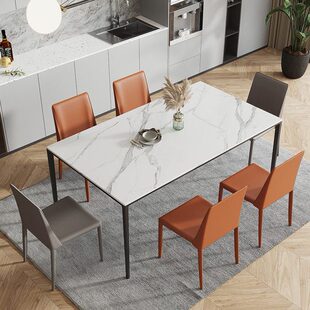 户型长方形铝合金极简饭桌餐桌椅组合现代简约岩板餐桌轻奢家用小