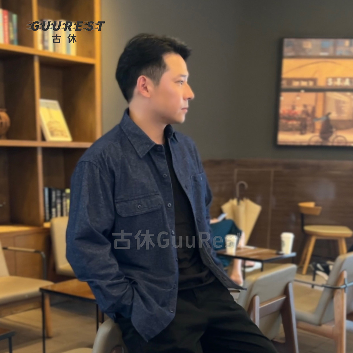 【星光点点】古休纯棉衬衫软牛仔挑染 长袖衬衣春秋季翻领T785