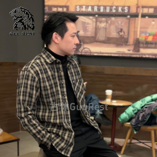 GuuRest格纹衬衫春秋季时尚百搭宽松男士长袖复古休闲衬衣春季