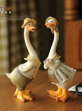 可爱的田园一家三口鸭树脂摆件创意儿童房动物桌面家居饰品装饰