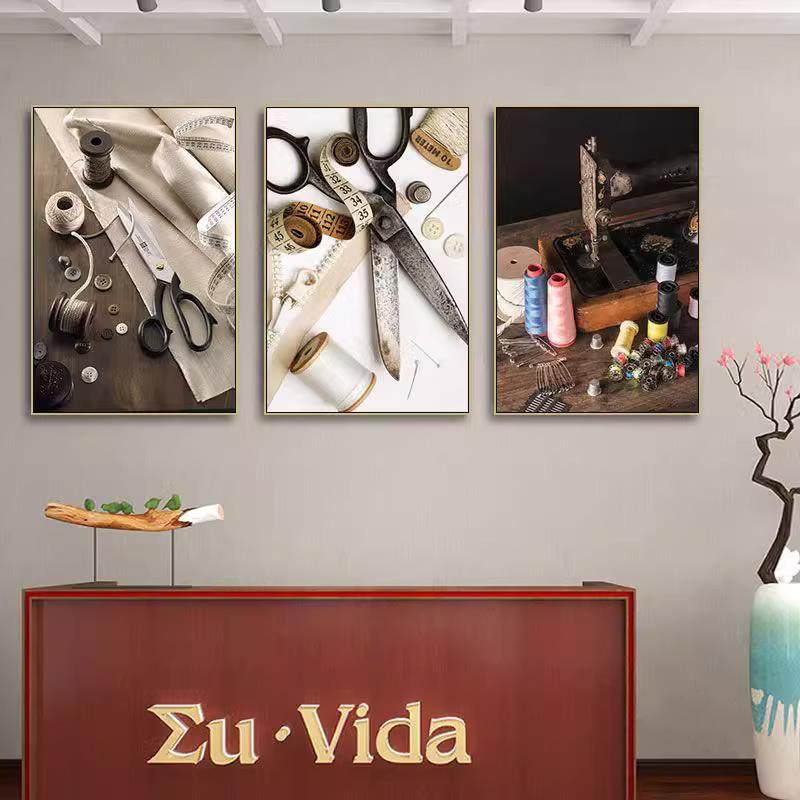 服装店挂画裁缝店礼服设计工作室装饰画男士西装店定制复古壁画