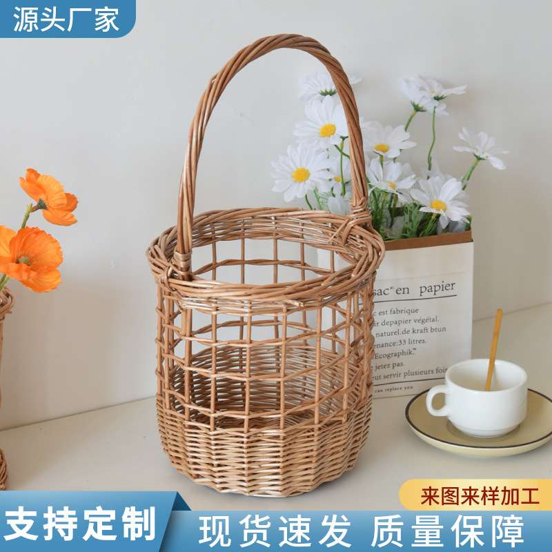 柳编手提蔬菜水果篮藤编法式手工编织鲜花插花装饰篮竹编野餐篮子