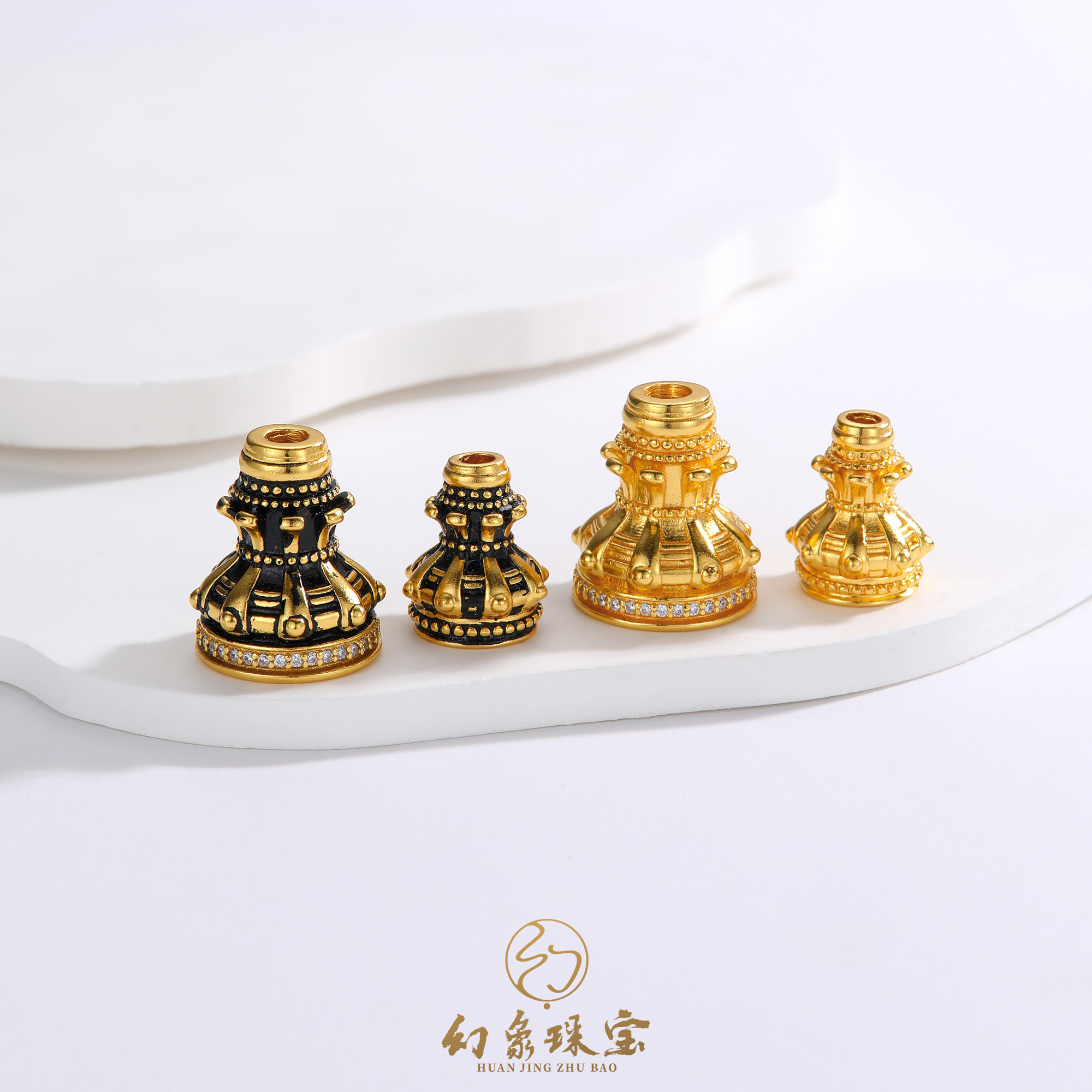 金包银橄榄核塔头三通文玩配饰