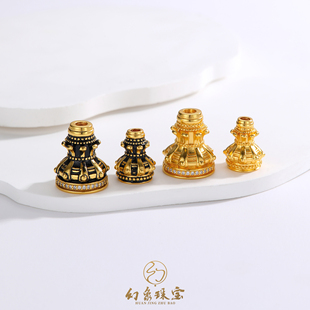 金包银橄榄核塔头三通佛珠文玩配饰项链手持手串diy配件