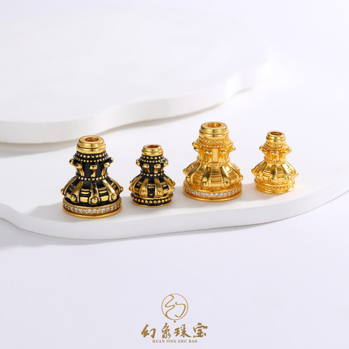金包银橄榄核塔头三通文玩配饰