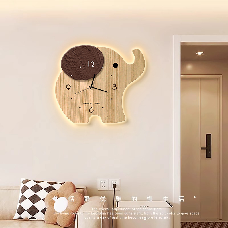 Card yue简约小象客厅挂钟现代餐厅创意壁挂时钟静音免打孔钟表