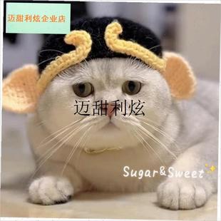 猫咪猪八戒头套可爱编织宠物变装帽子中小型犬S狗狗头饰拍照道具,