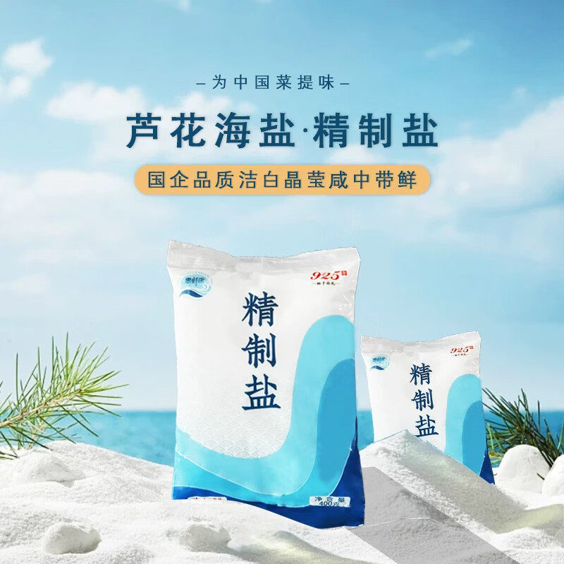 芦花海盐精制盐食用盐袋装400g/袋 炒菜煲汤调味品未加碘盐惠鲜康