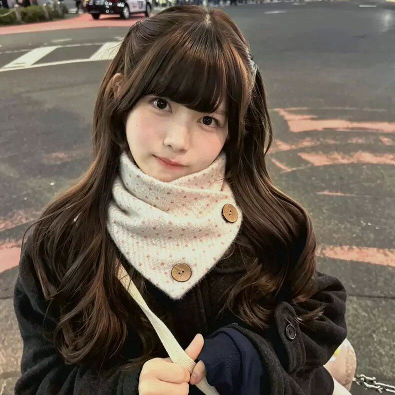 网红同款 日系奈奈风奶油波点纽扣围脖女秋冬氛围感保暖围巾学生