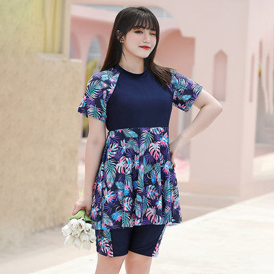 加肥加大游泳衣女胖妹妹遮肚子大A码分体两件套显瘦温泉保守五分