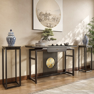 新中式实木玄关桌入户靠墙佛台供桌案几禅意黑胡桃玄关台中堂条桌