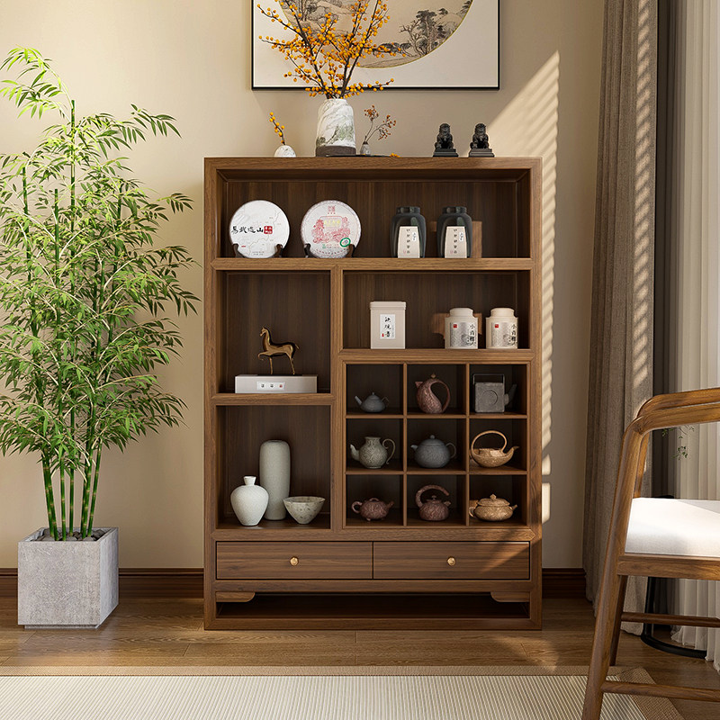 新中式实木茶具多宝阁矮款博古架