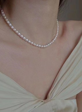 强光米粒粒淡水珍珠5-6mm项z链女38cm时尚通勤珍珠配饰锁骨链