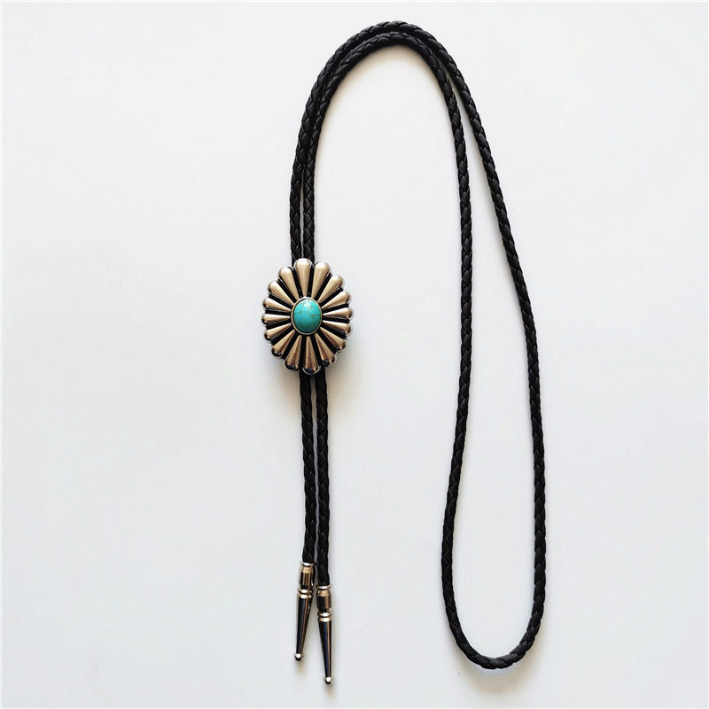 韩版复古英伦花纹椭圆花瓣牛仔波洛西部男士项链衬衫领结领绳配饰