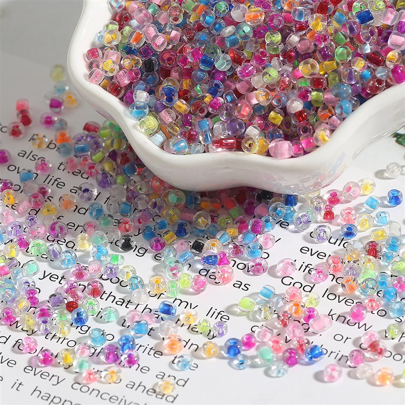 450克2/3/4mm玻璃米珠染芯系列散珠手工diy手串手链项链串珠饰品