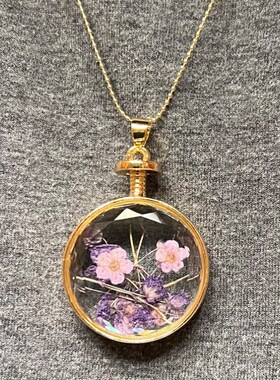 金属环压花树脂吊坠项链个性纯手工情侣男女生日礼物