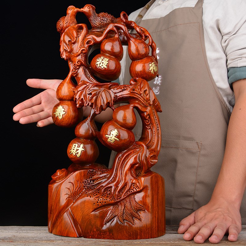 黑檀木雕摆件五福临门实木质雕刻根雕家居客厅办公室红木工艺礼品