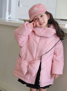 女童宝宝儿童紫色粉色羽绒服2024新款中长款R洋气外套秋冬款上衣