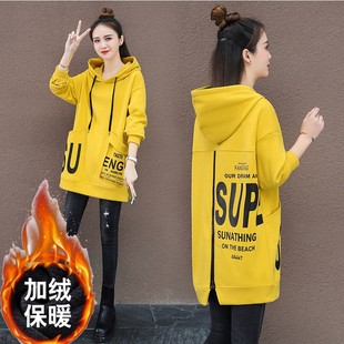 春秋款中长款卫衣裙女2p021冬连帽宽松长袖大码连衣裙套头外套女