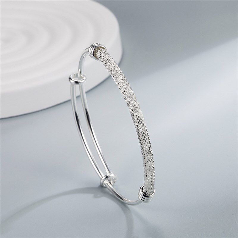 个性网状织网手镯女情人节时尚镀银手环送女友礼物浪漫银色手饰品
