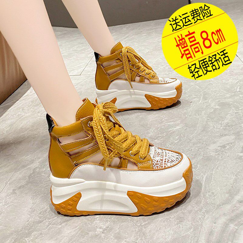 网红老爹鞋女h夏季新款超火镂空蕾丝网面透气内增高厚底运动休闲