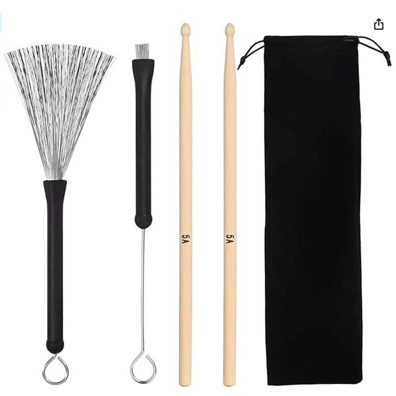 架子鼓鼓棒 鼓槌 钢刷 金属鼓刷 枫木鼓刷 绒布袋收纳