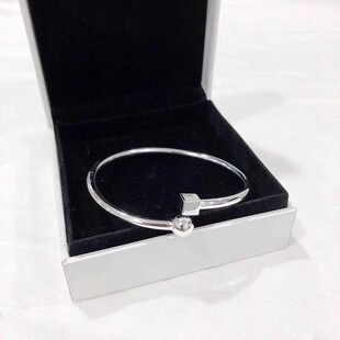 白铜镀银方块对珠k手镯女实心百搭镯子情侣款小众设计女2023年新