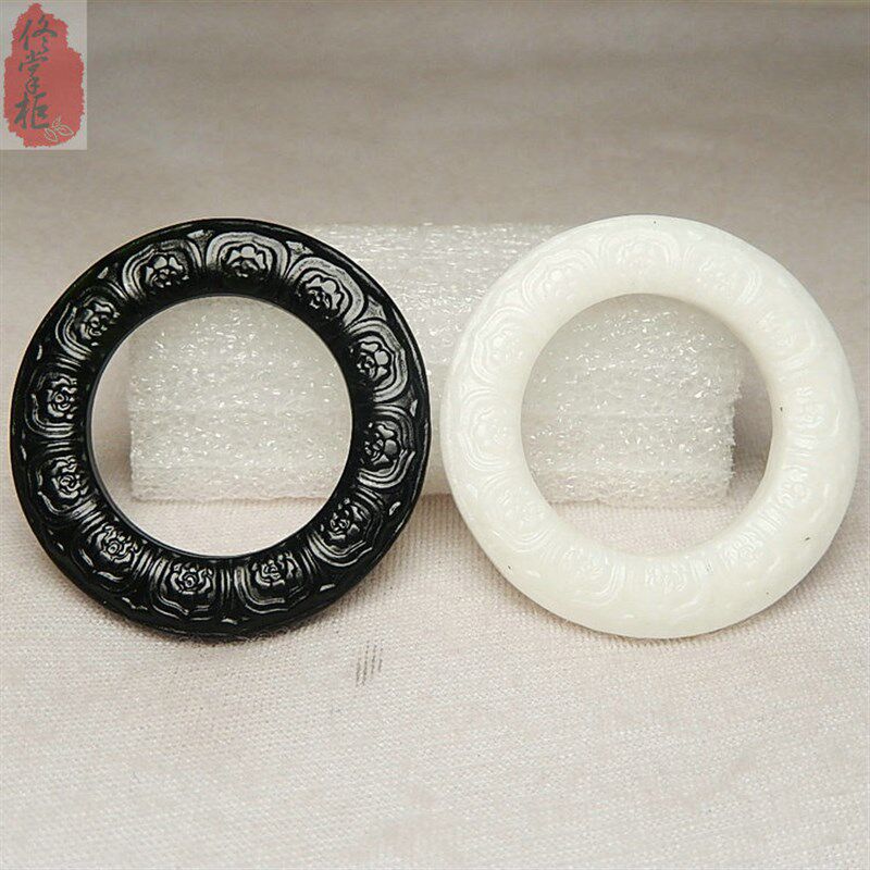 莲花圆环吊坠天然墨绿玉蓝田玉复古环玉坠汉服玉佩腰佩手工配件玉