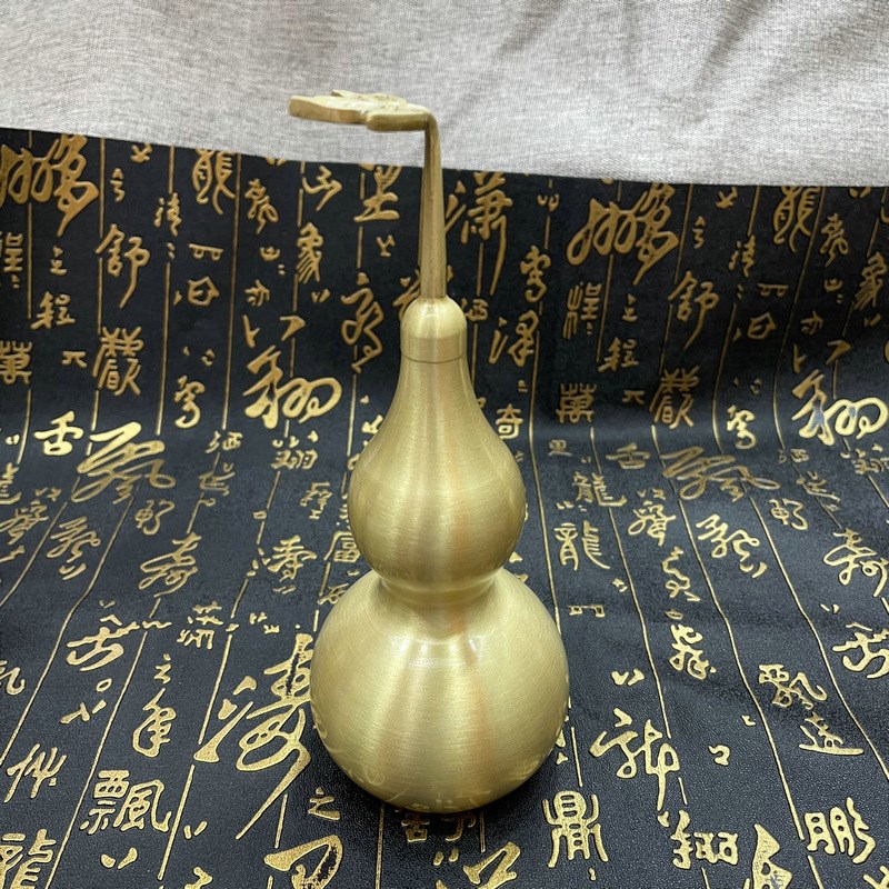 铜葫芦黄铜拉丝葫芦摆件光面开口带叶纯铜葫芦家居桌面工艺品摆件