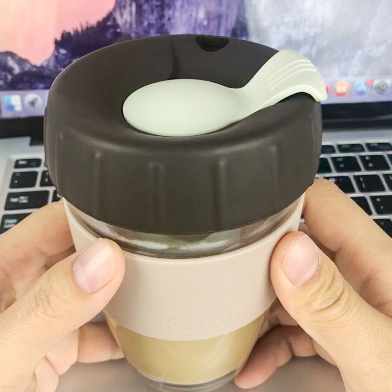 厂家现货软木硅胶咖啡杯玻璃杯带吸管便携运动户外水杯咖啡随手杯