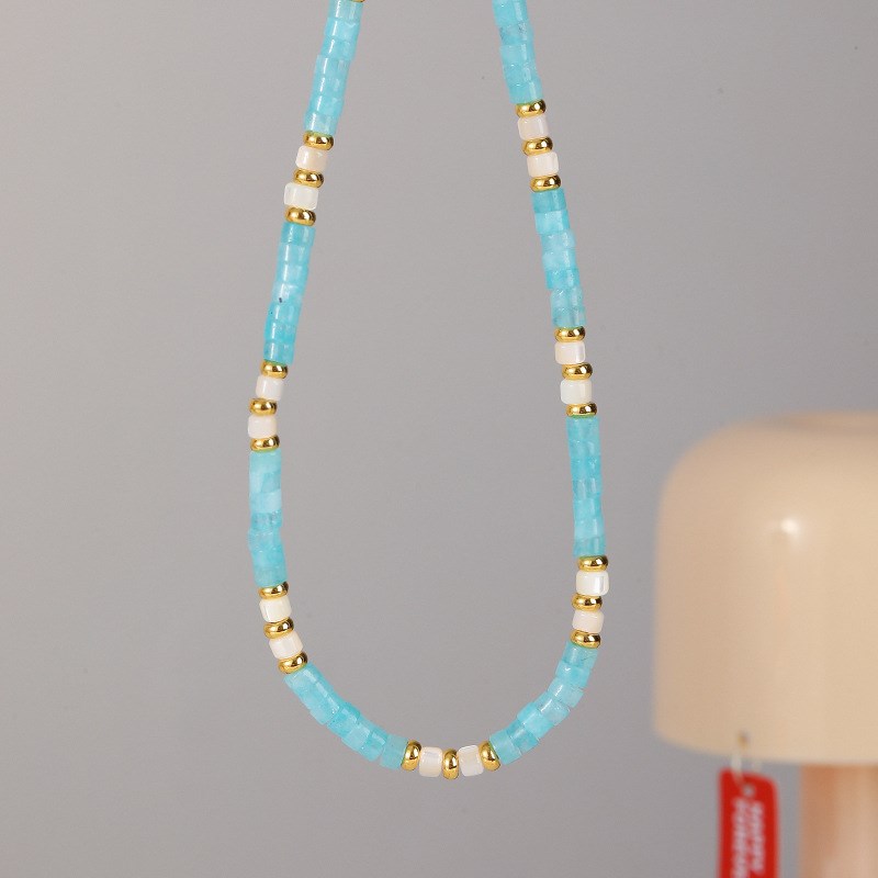 时尚个性蓝色天然石串珠项链女百搭高级感简约气质小众精致锁骨链
