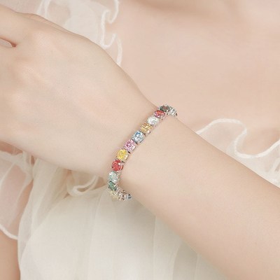 多巴胺色系莫桑钻手链女夏纯银时尚流行穿搭风潮轻奢简约满钻饰品