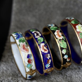 创汇期库存老货h景泰蓝铃兰花手镯银蓝镯子,景泰蓝贵妃形状手镯