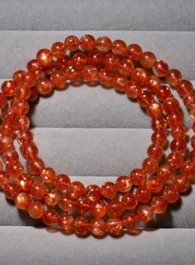 天然金太阳石三圈手链佛珠云母片橙日光石超七金草莓晶多圈送礼女